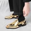 Luxury Gold Sandals Men Italian Style Dress Sandals Man Casual Leather Shoes Designer Fish Mouth Sandals Men Sandalias De Hombre
