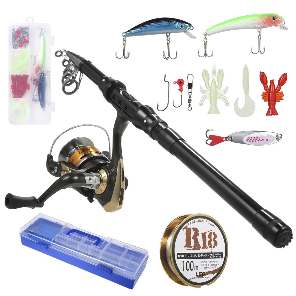 Fishing Rod and Reel Combos Telescopic Fishing Pole with Spinning Reel Combo Kit Fishing Line Lures Hooks Swivels Set