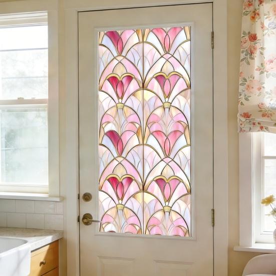 Stained Glass Rainbow Window Privacy Film Decorative Sun Blocking Glass Clings Colorful Static Coverings Decals for Home Glass Door