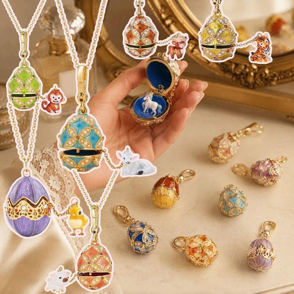 Chinese Style Enamel Egg Pendant Necklace Opened Design Zodiac Pendant Necklace For Women
