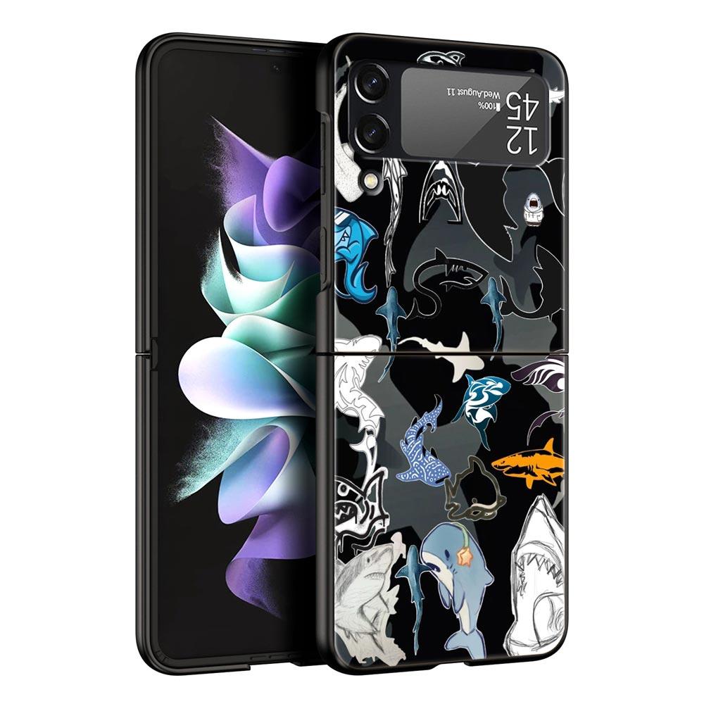 Жесткий чехол из поликарбоната с узором «Акулы на море» для Samsung Galaxy Z Flip 7 6 5 4 Черная крышка для Galaxy Z Flip 3 Складная крышка Capas