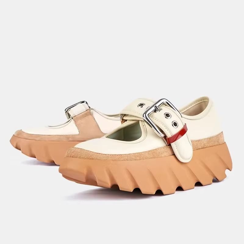 Mary Jane Shoes Women Metal Belt Buckle Shallow Thick-Soled Shoes Platform Height-Enhancing Sneakers Round Toe Sports Shoes