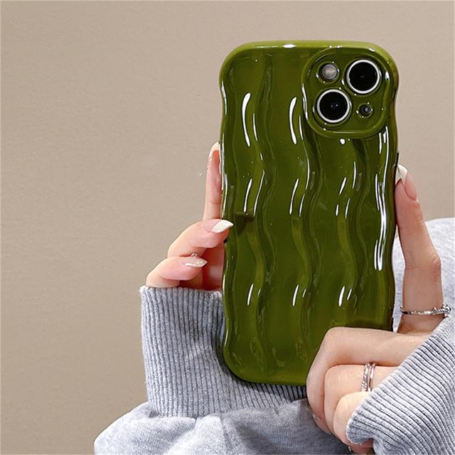 Корейский эстетический глянцевый чехол для телефона с рябью и лазером для Iphone 14 13 12 11 Pro Max, милый однотонный волнистый противоударный мягкий чехол на заднюю панель Funda