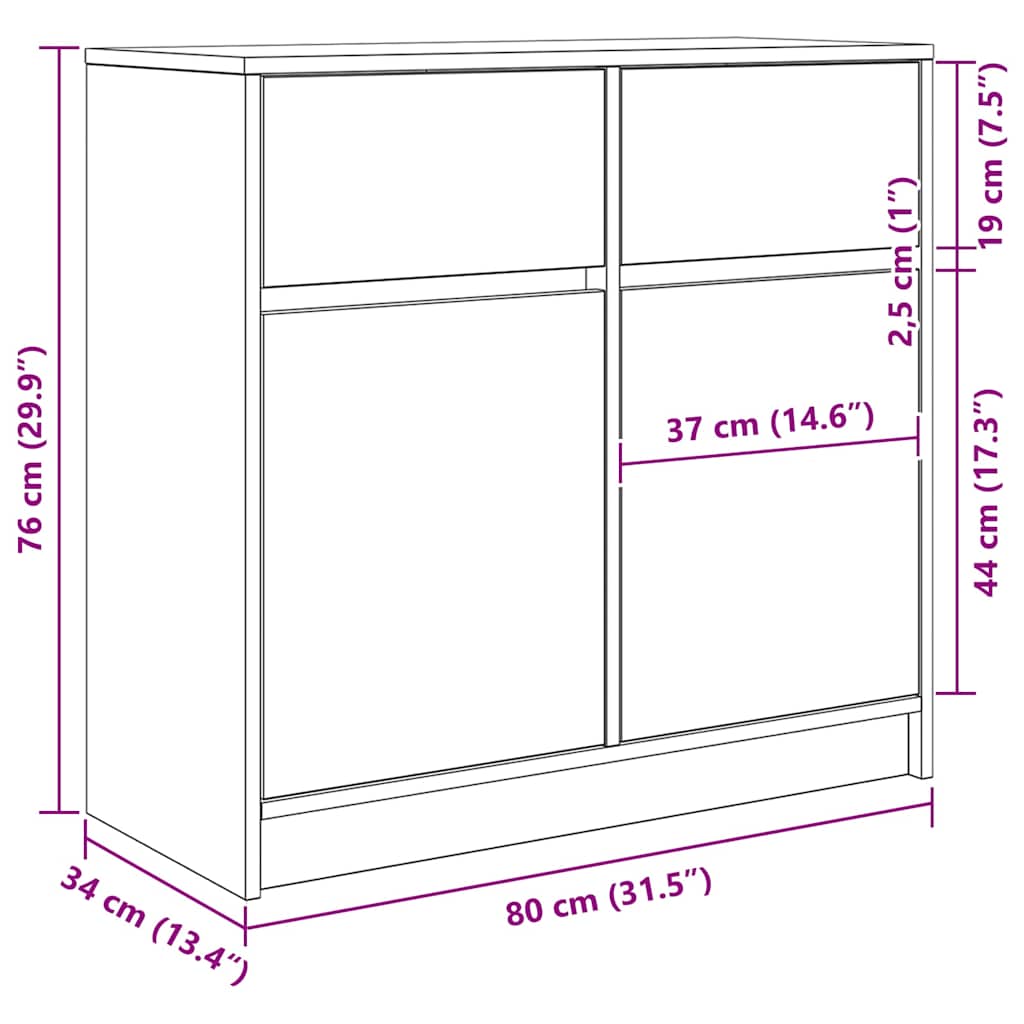 Sideboard with Drawer Black Oak Effect 80 x 34 x 76 cm