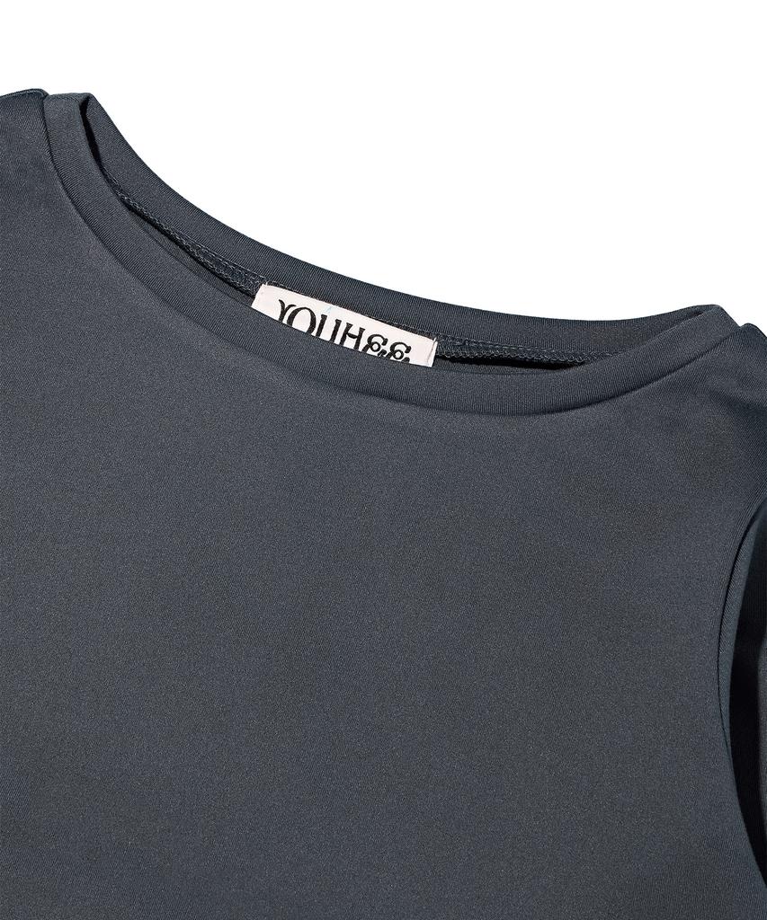 YOUHEE Basic Boat Neck Long Sleeve Charcoal