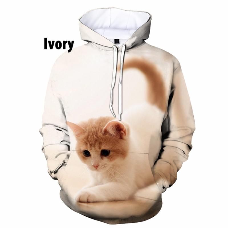 Модные милые толстовки с 3D-принтом животных и кошек, повседневные мужские/женские пуловеры с капюшоном