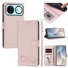 Happy Heart Pattern Magnetic Closure Vegan Leather Phone Case with Wrist Strap For Huawei Mate 60