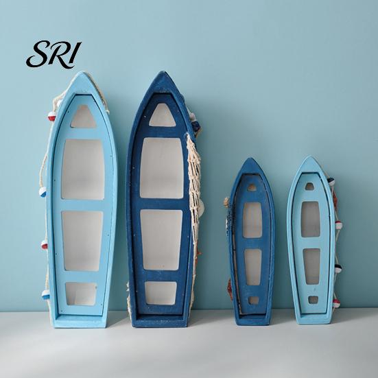Study Room Nautical Decor Handmade Ocean Wooden Boat Model Rustic Beach Style Canoe Window Display Sailboat Figurine Themed Tabletop Ornament