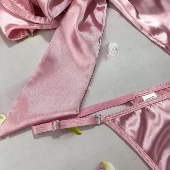 1 комплект женский бюстгальтер трусики комплект с кольцом на бедре бант декор без рукавов спинка глубокий вырез