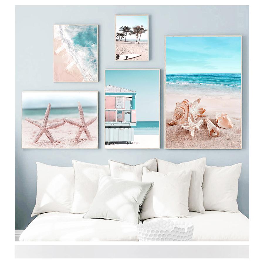 Flamingo Wall Art Canvas Painting Nordic Posters And Prints Pictures For Living Room Tropical Sea Beach Starfish Surfboard