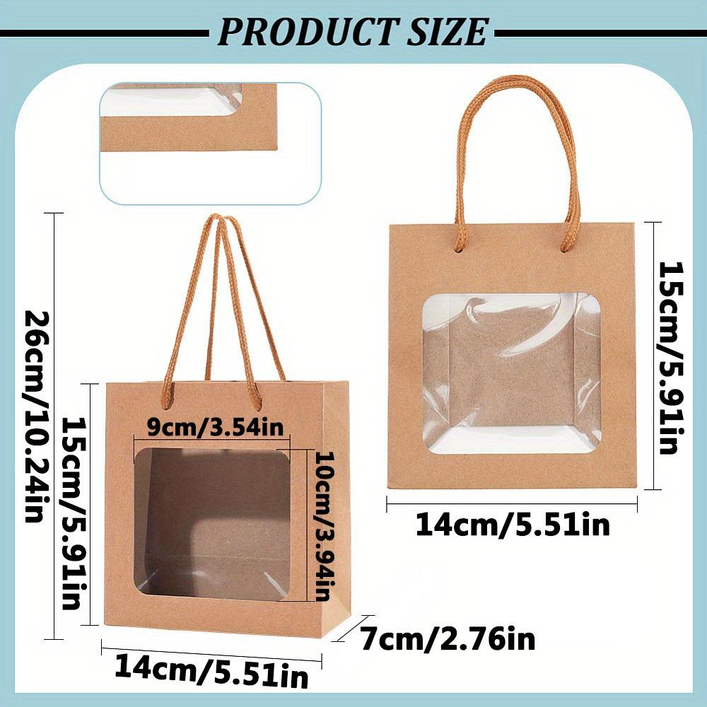 15 шт. подарочных пакетов из крафт-бумаги с прозрачным окном и прочными ручками из полиэстера, прямоугольные, крепкого цвета дерева, переносные подарочные пакеты для букета на вечеринку