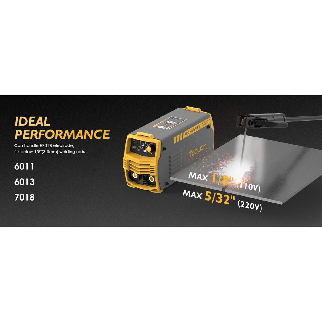 TOOLIOM 135A 110/220В Двухвольтовый сварочный аппарат для ручной дуговой сварки (MMA) Сварочный аппарат Lift TIG с ЖК-дисплеем Портативная сварочная машина Сила дуги и Антиприлипание