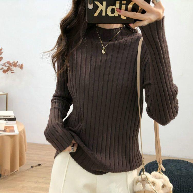 Half Turtleneck Sweater for Women Casual Warm Pullover and Slim Solid-color Knitted Sweater for Autumn and Winter