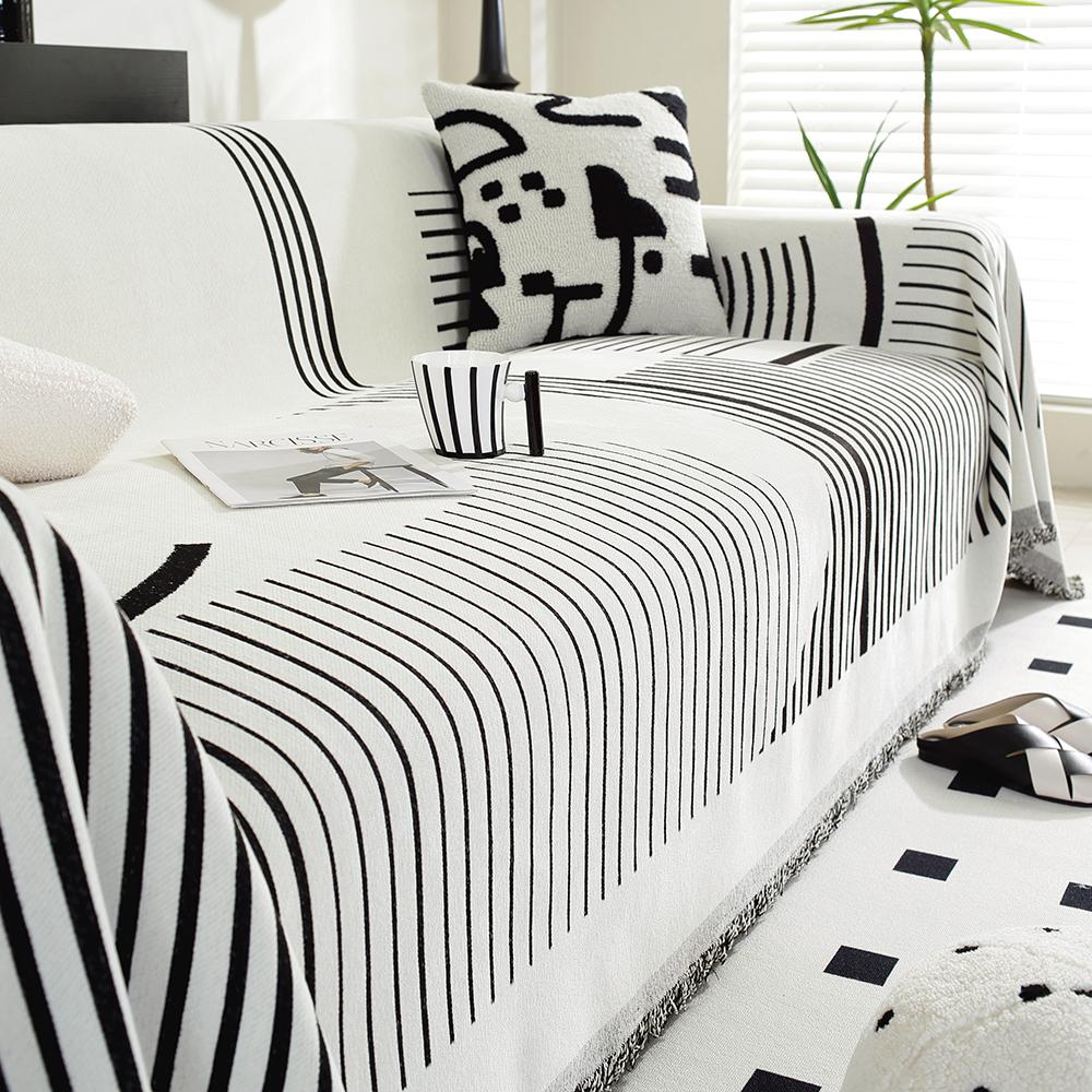 Полотенце для дивана из шенилла с неровными линиями для гостиной, декор для дома в скандинавском стиле с кисточками по краям, комплект для трехместного дивана