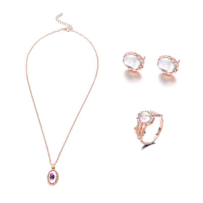 3 Pcs/set of Natural Opal Jewelry Set Crystal Gemstone Pendant Necklace Earrings Ring Set