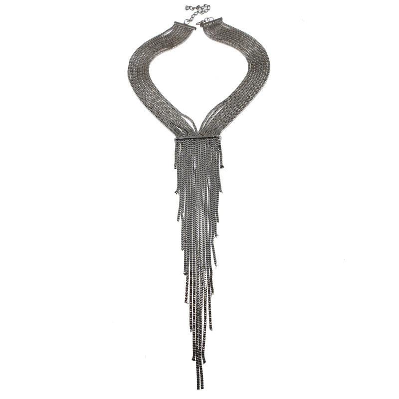 Rhinestone Fashionable Decorative Long Tassel Design Women Necklace Metal