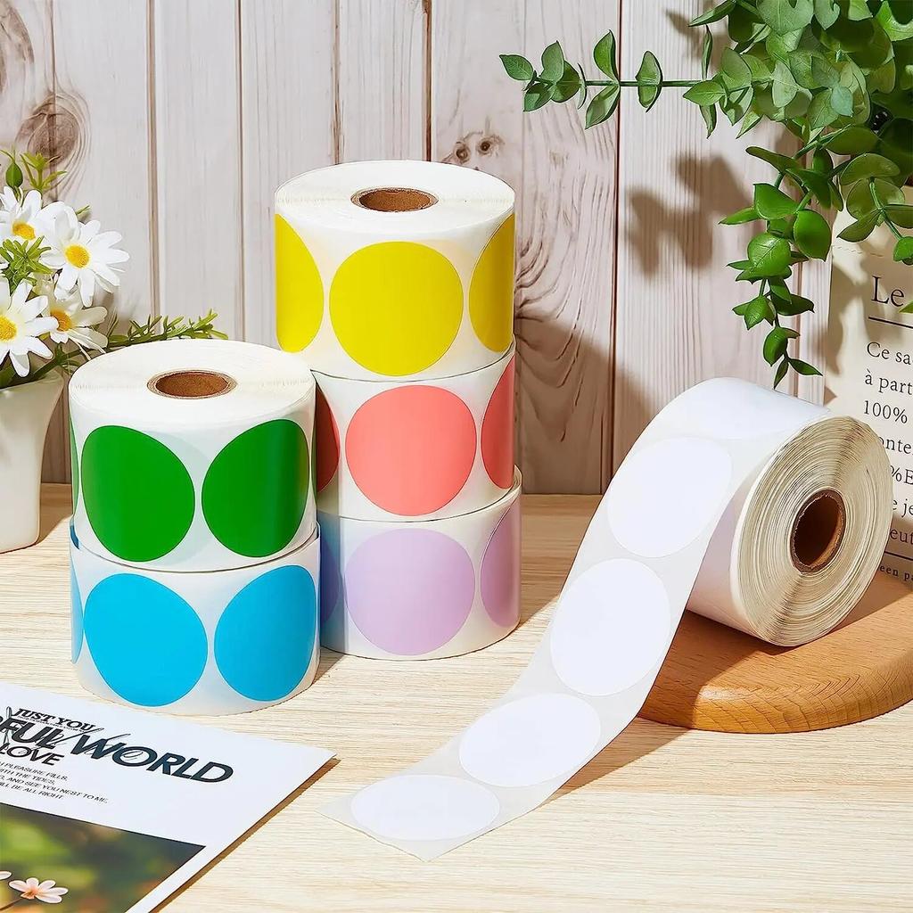 6Rolls 2 Inch Circle Direct Thermal Sticker Label Round Printer Label Sticker Business Labeling For Rollo Zebra Thermal Printers