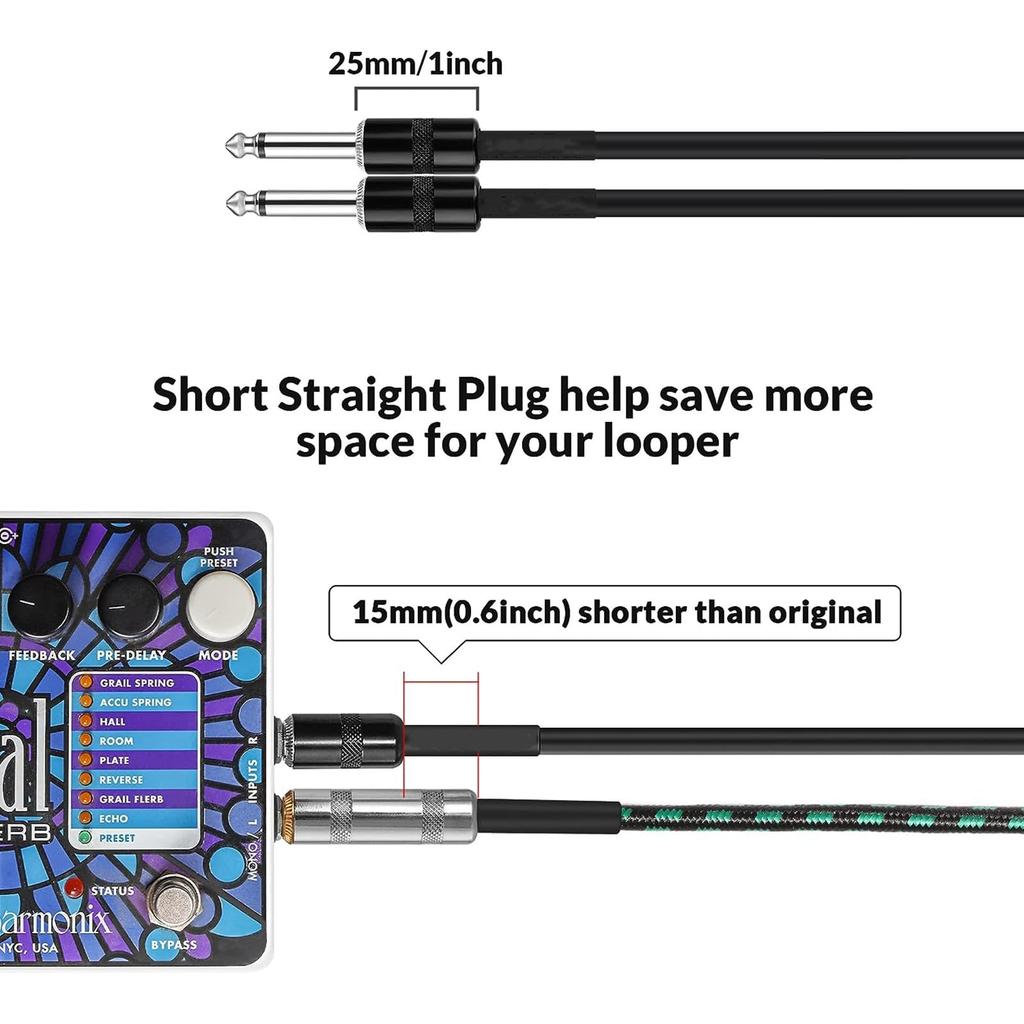 45cm Patch Cables for Guitar Effects Pedals, Black, L-S Plug, Set of 2 (18in45cm)