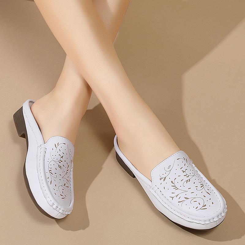 Women's Backless Sandals Summer Slip-on Flats Mule Shoes Closed Toe Slippers Lady Comfort Casual Travel Mule