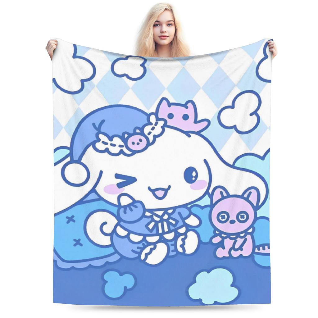 Kawaii Cinnamoroll Fleece Blanket Sanrio Cute Cartoon Dog Vintage Throw Blanket for Home Hotel Sofa 200x150cm Rug Piece