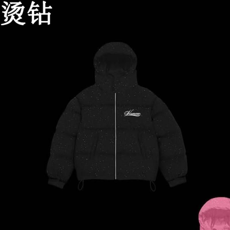 Унисекс хлопковая стеганая куртка с капюшоном и принтом в виде букв Hip Hop Streetwear Зимняя верхняя одежда