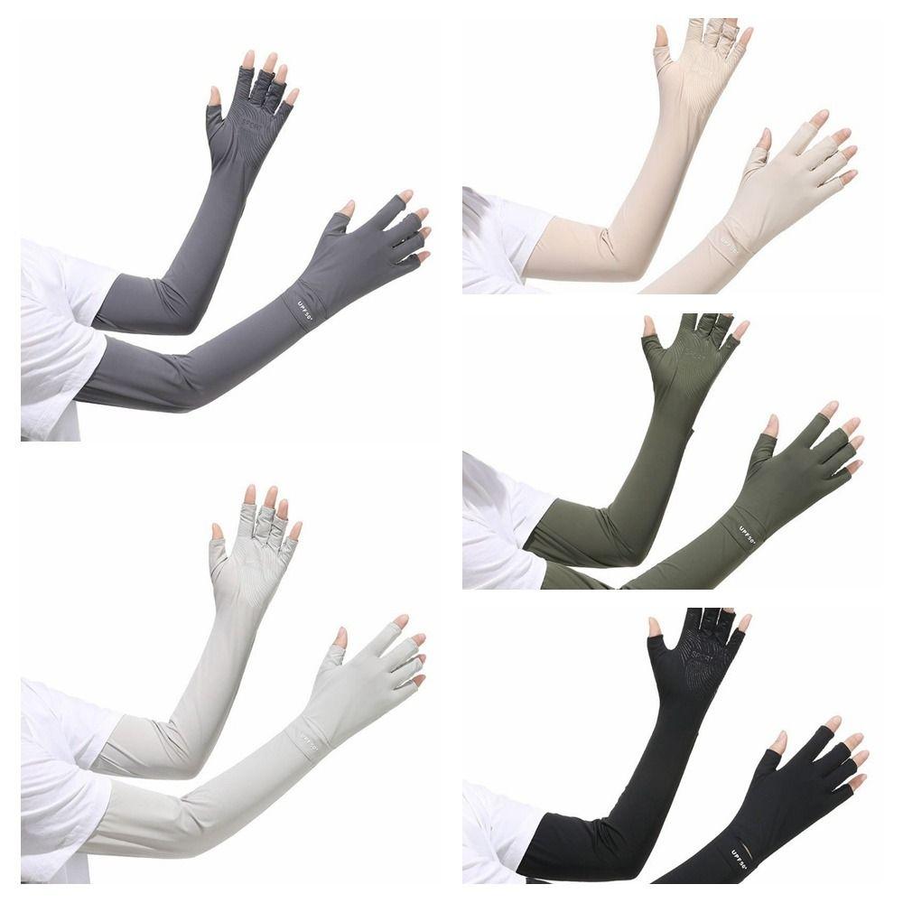 Solid Color Ice Silk Arm Sleeve Sun Protection Summer Arm Cover Women's Gloves Long Sleeve  Men