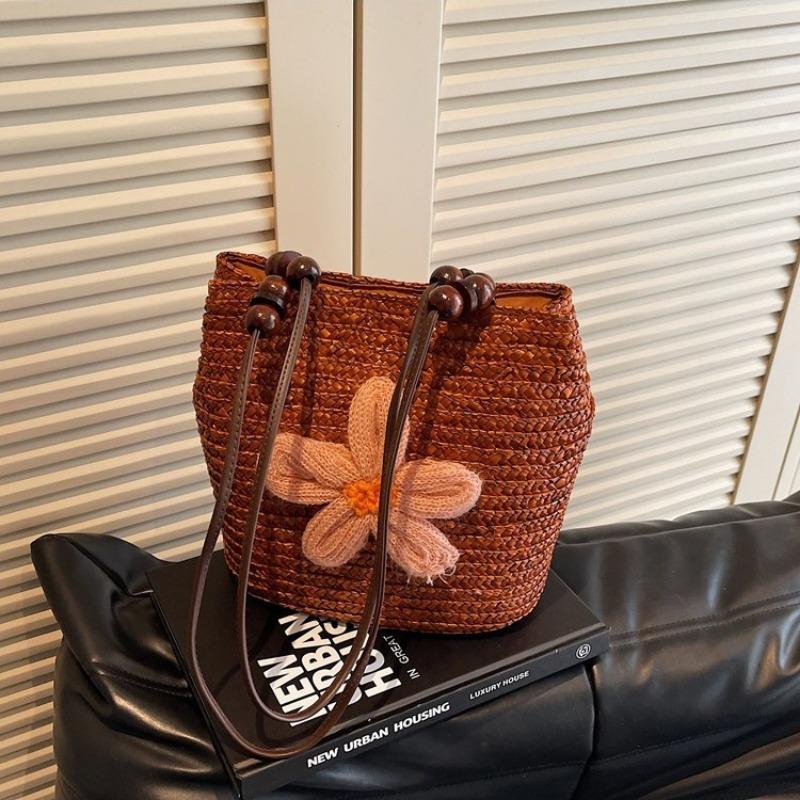 Большая вместительная модная пляжная сумка-корзина для овощей, сумка с плетением из цветов