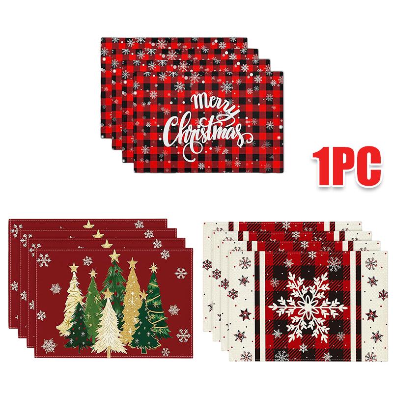 1PC Rectangular Festive Christmas Placemats Modern Home Use Table Mats Holiday Red Kitchen Printed Party Linen Dining 3 Styles