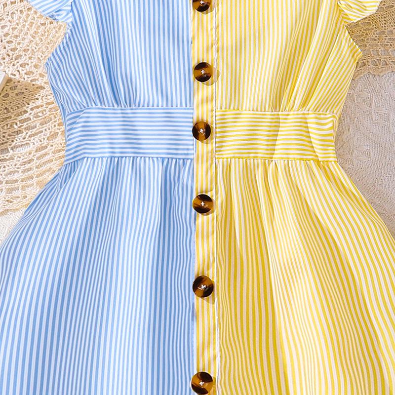 Модное платье для девочек 2025 Лето Детское полосатое платье принцессы