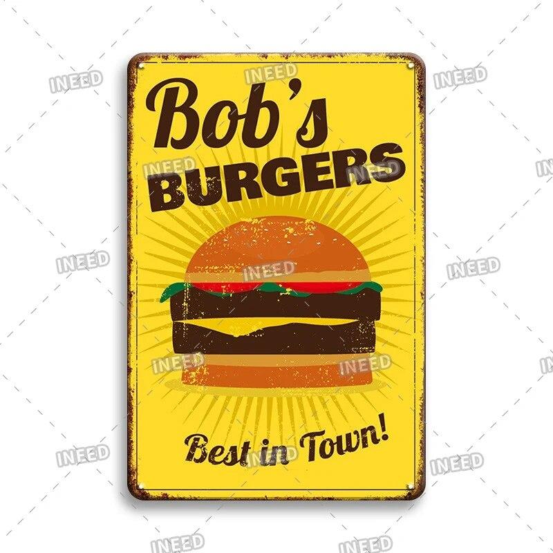 Mfoever Burger Sign Best In Town Beef BBQ Vintage Decor Hotdogs Kitchen Decorations Wall Plaque Retro Decor Vintage Food Sign