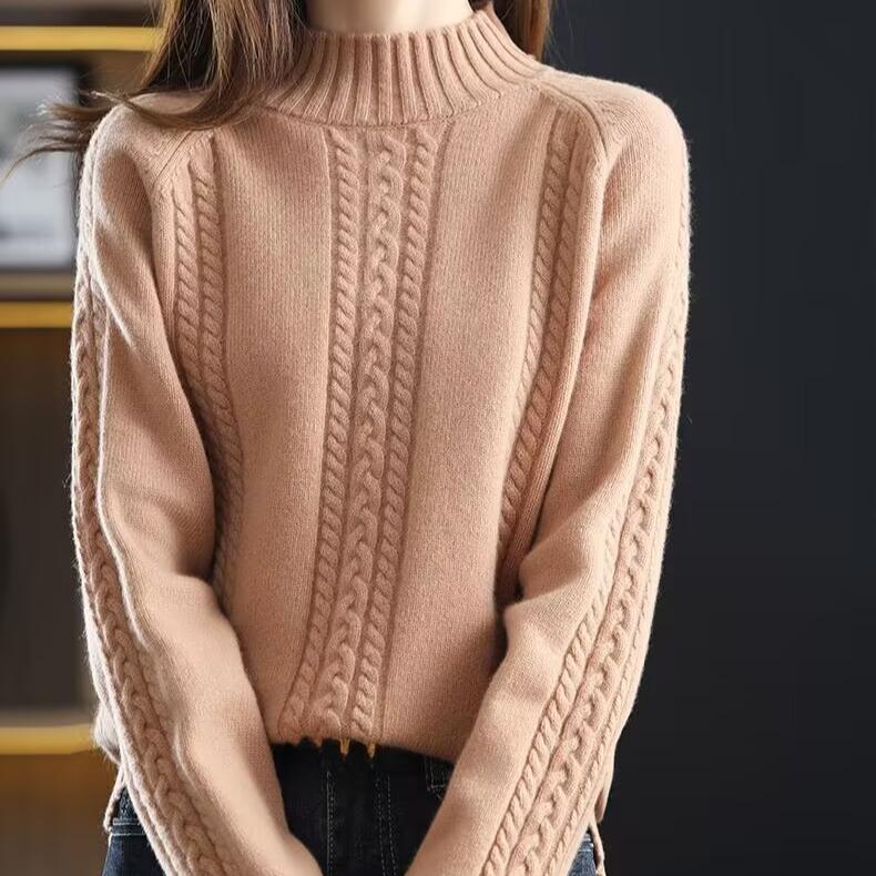 Свитер с высоким воротом, женский, однотонный, повседневный, с длинным рукавом, зимний, ленивый, с жареными вставками из теста, пуловер