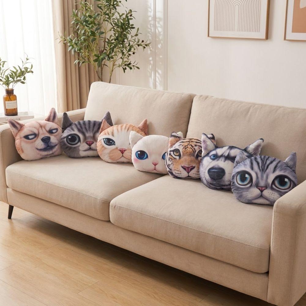 Realistic Cat Dog Head Pillow Cushion 3D 40CM Car Seat Cushion Multipurpose
