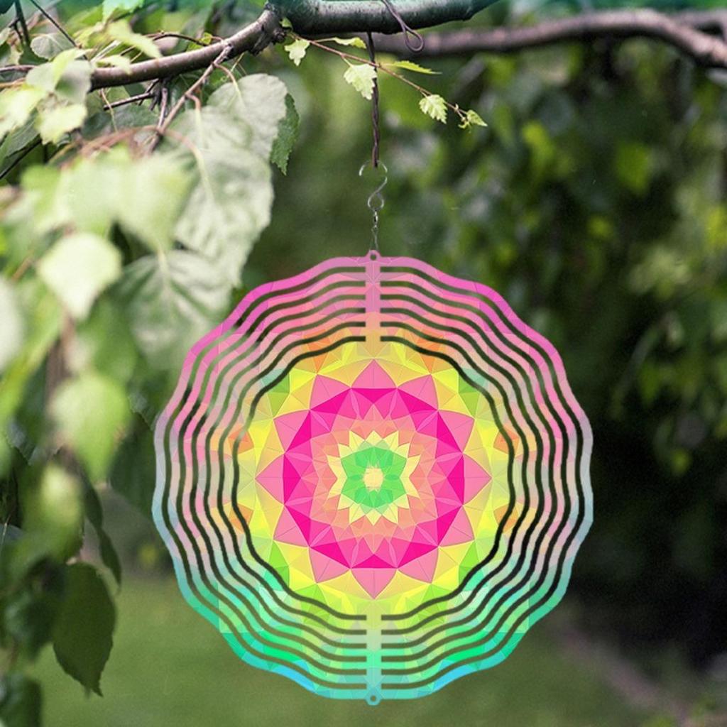 10-Inch Vibrant Metal Wind Spinner with 360° Hanging Hook – Colorful Geometric Design for Garden