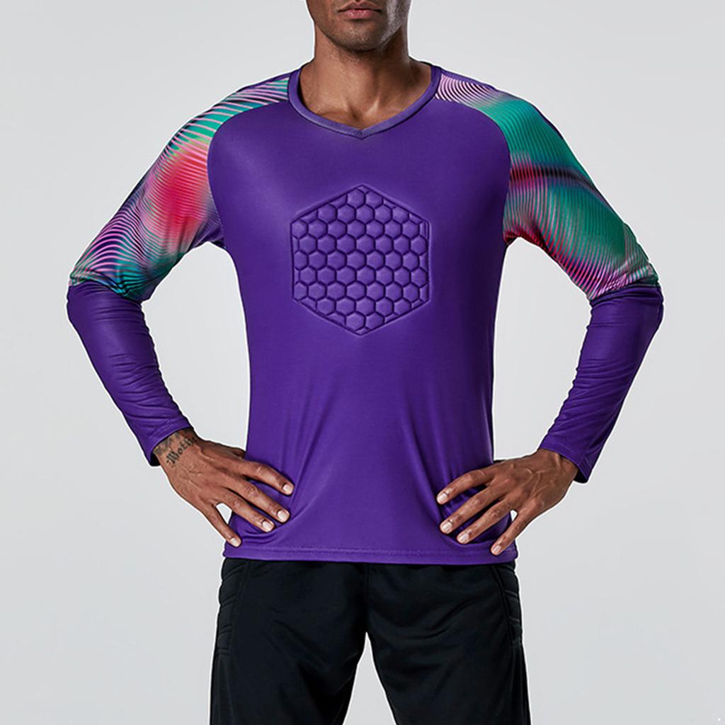 Mens Striped Long Sleeve Goalkeeper Jersey Protective Sponge Pad Training Tops Soccer Football Uniform