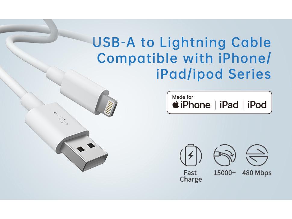 Сертифицированный MFi кабель USB-A на Lightning для Apple iPhone 15, iPad и наушников