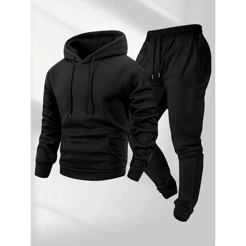 Mens Winter 220g Cotton Hoodie Set Casual Long Sleeve Top Slim Fit Jogger Pants