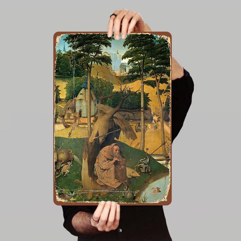 Vintage Religious Oil Painting The Temptation of St Anthony Iron Wall Art Home Decor Metal Mural