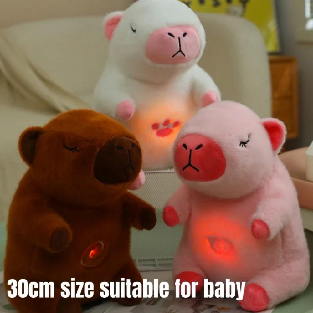 30cm Breathing Capybara Baby Animals Plush Toys Kids Sleeping Appease Companion Snoring Doll with Sound and Light Christmas Gift