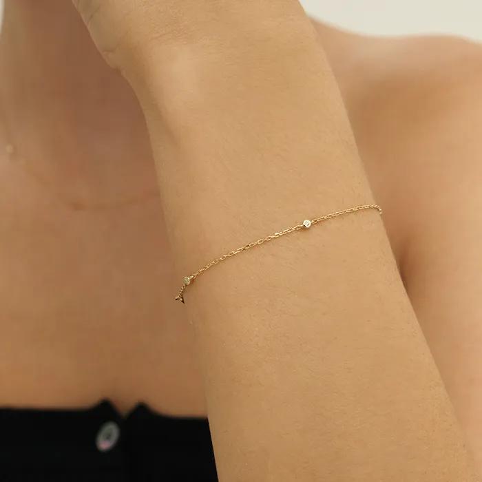 14k Diamond Mini Bezel Point Bracelet (14k Gold) #LCB02