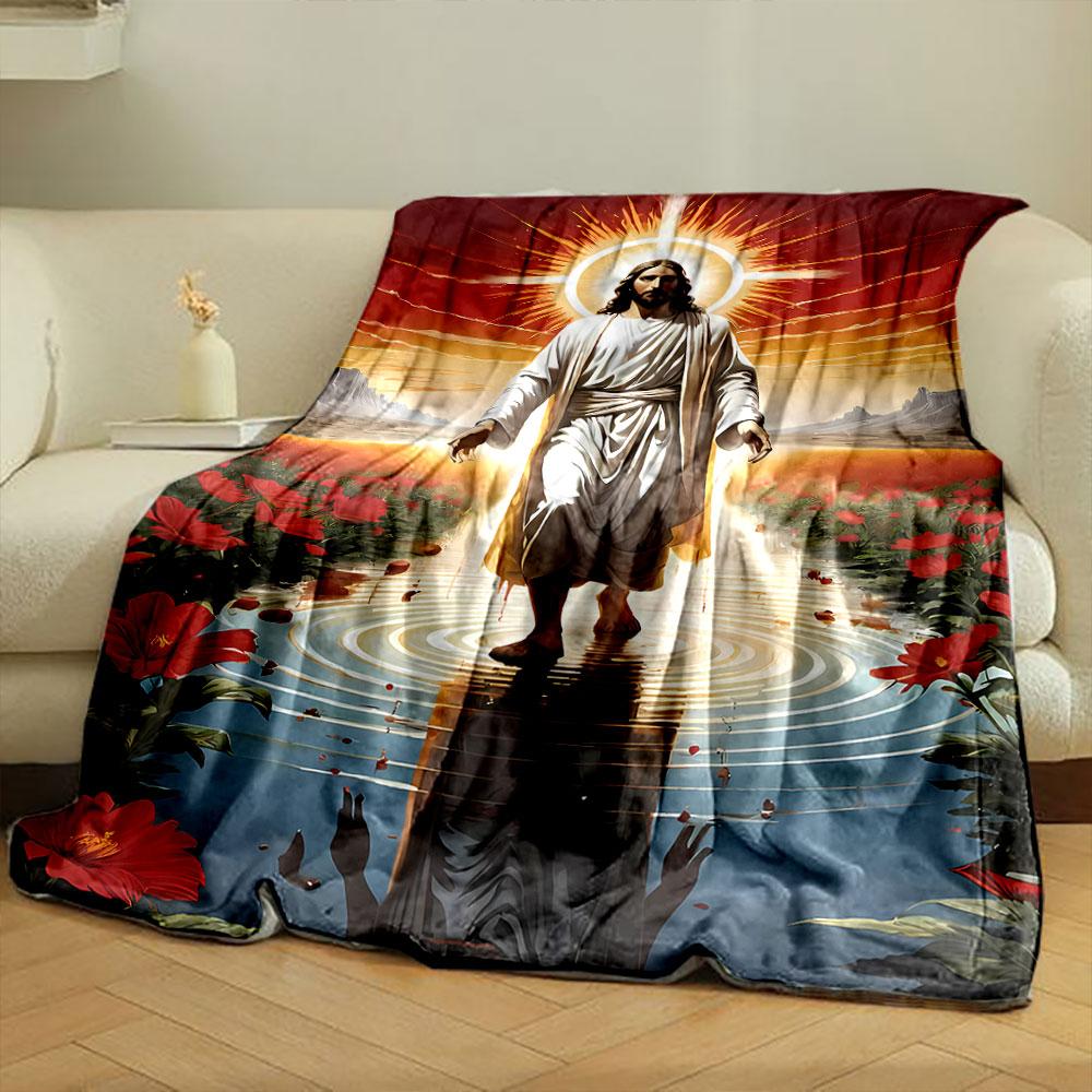 Jesus Walking on Water Blanket Printed Blanket for Living Room Bed Couch lunch break Soft Cozy Blanket for Friend's festival Gift