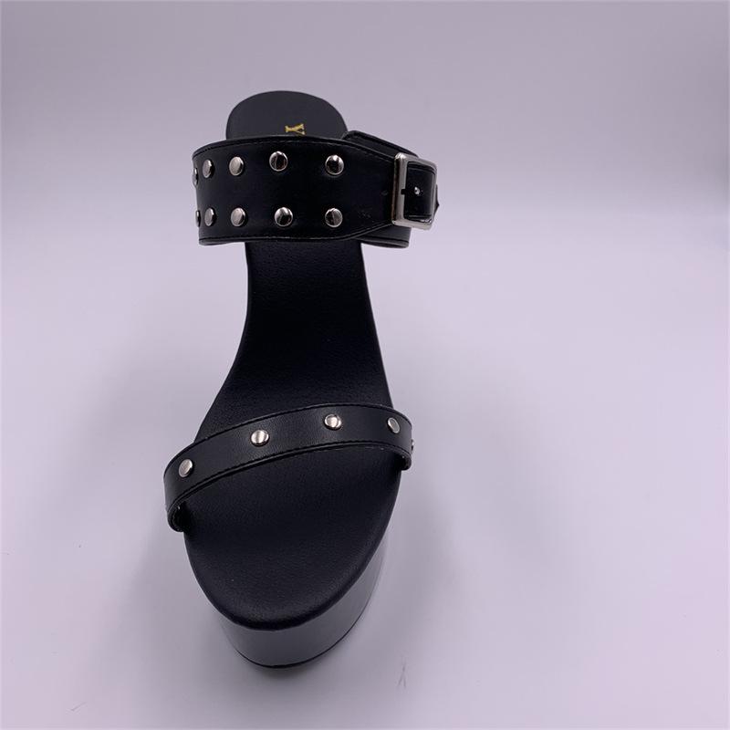 Женская обувь, сандалии на высоком каблуке с заклепками, модные пикантные танцевальные туфли на тонком каблуке, каблук 15 см, платформа 5 см YKC