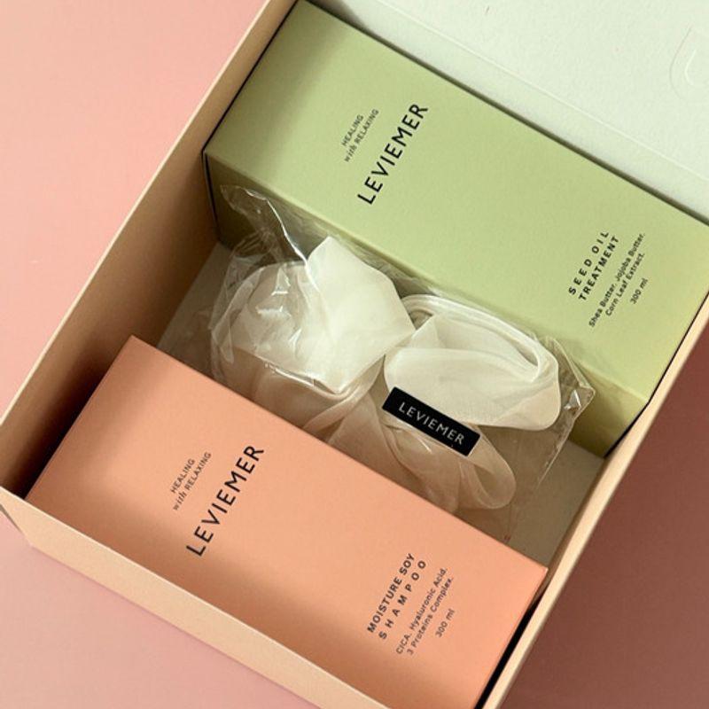 [Подарочный набор] Соевый шампунь и Маска с маслом семян + Подарочная коробка + Резинка для волос