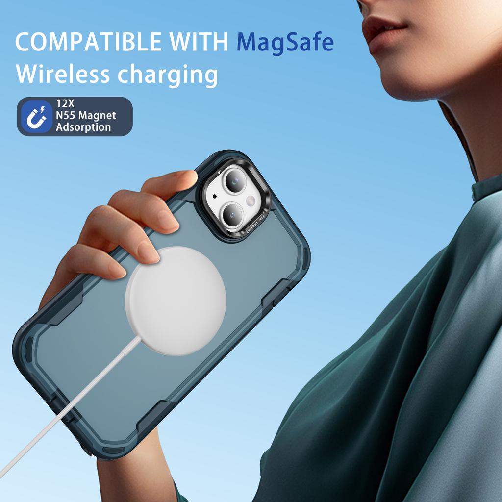 For iPhone 14/13 Case Compatible with MagSafe Lens Frame Kickstand TPU + PC Shockproof Phone Cover