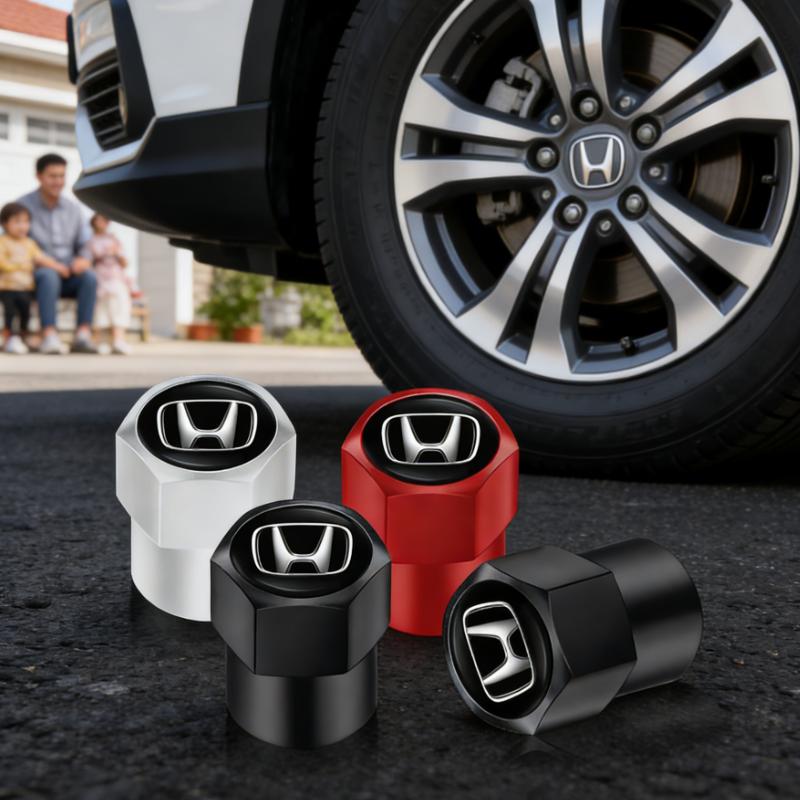 AOJ2 4pcs Car Wheel Tire Valve Stem Caps Airtight Cover For Honda Civci FIT CRV Accord Jazz HRV Dio Stepwgn Prelude Auto Accessories