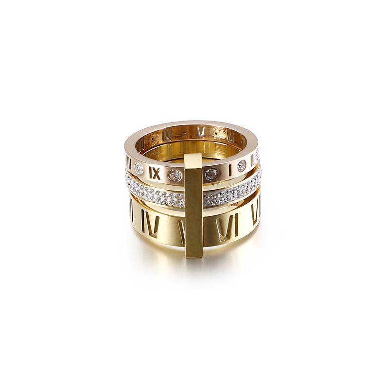 Roman Numeral Rhinestone Jewelry Stainless Steel Girl Pattern Charm Ring Ladies Mom Holiday Gift Size6-9
