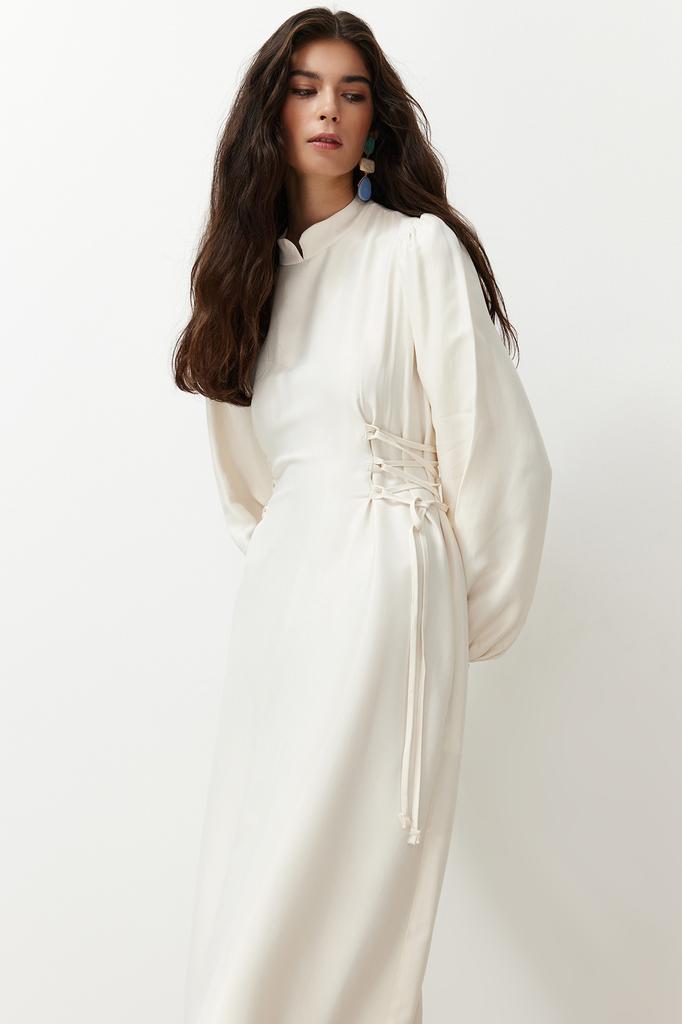 Women's Fashion New Hijab Evening Dress Green Fitted Satin Plain Weaving