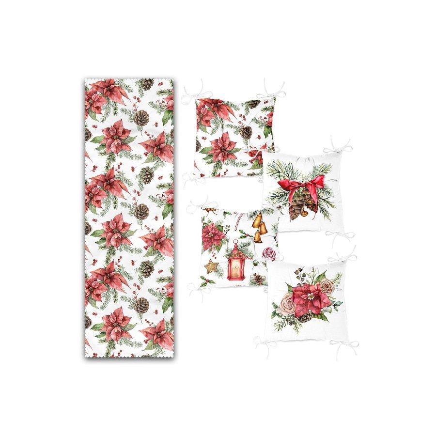 Набор подушек для стула с цифровой печатью Rose Design / 4 квадратных подушки для стула 40 × 40 см и 1 бегун