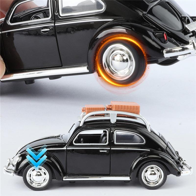Travel Version 1/32 Beetle Alloy Classic Car Model Diecasts Metal Retro Vehicles Car Model Simulation Sound Light Kids Toys Gift