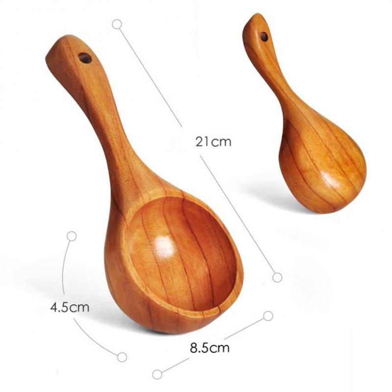 Natural Wooden Eating Tableware Wooden Spoon Water Scoop Japanese Style Rice Spoon Household Long Handle Rice Spoon Large