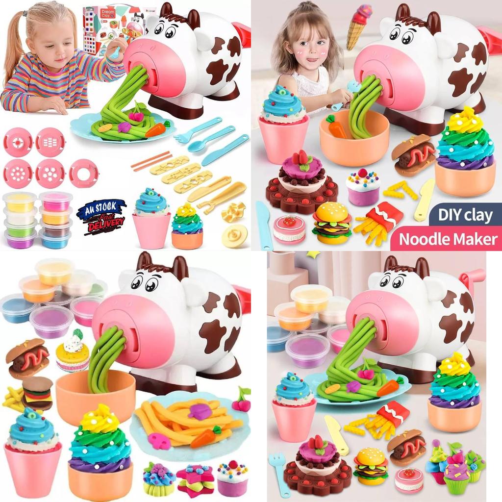 Innovative Diy Cartoon Colorful Clay Cute Cow Noodle Maker Playset For Kids Imaginative Play